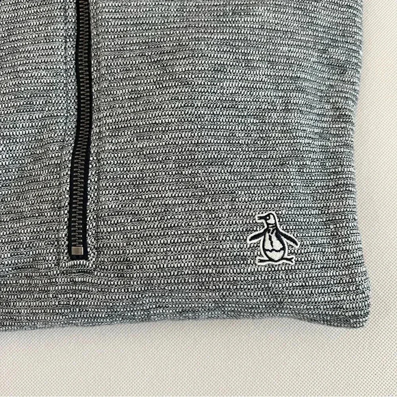 Penguin 1/4 Zip Sweater Heather Black/Gray Textured Size Medium High Neck - Picture 5 of 11